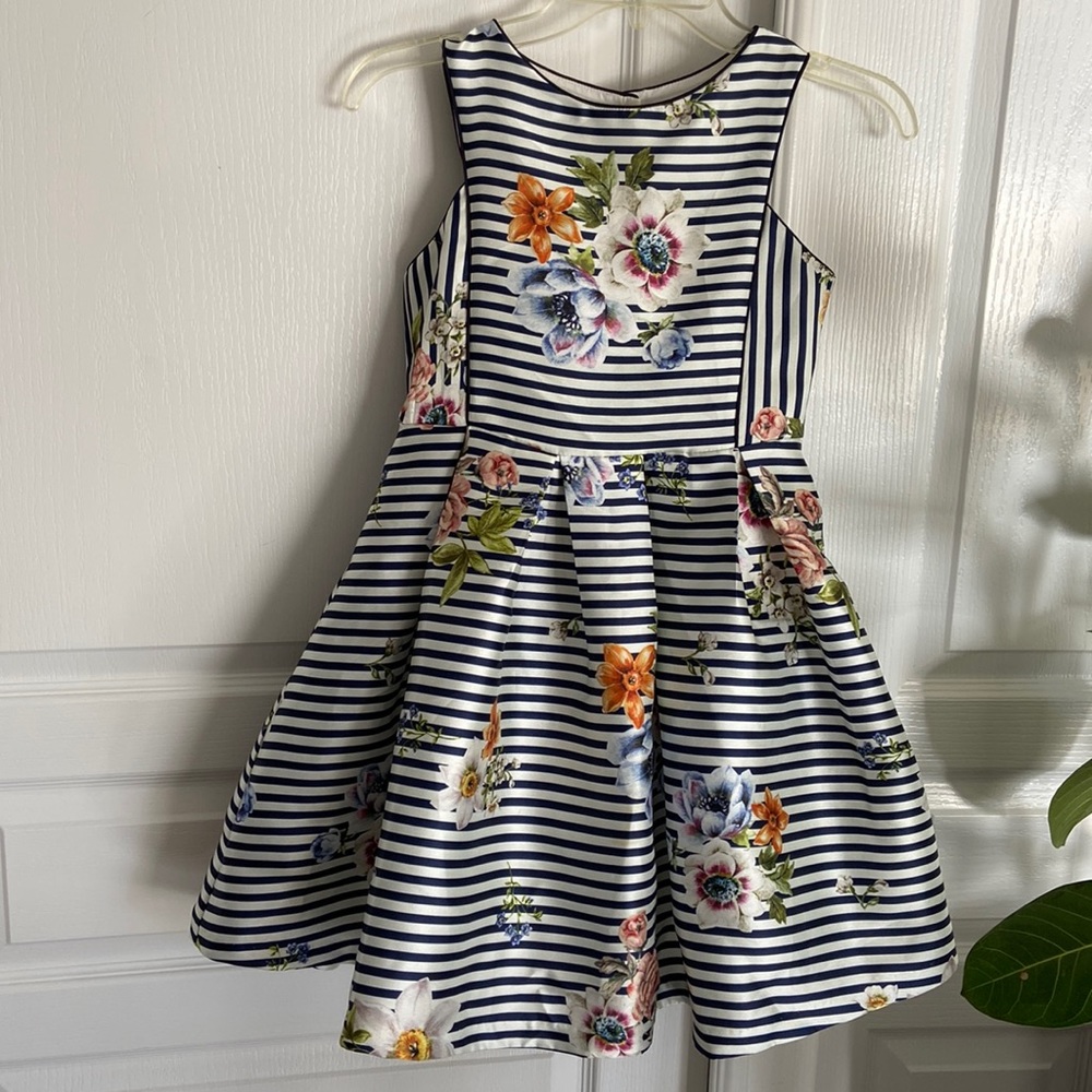 Pippa & Julie Striped + floral dress with crinoline
